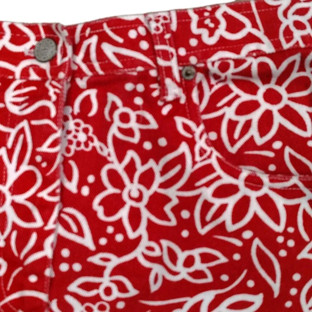 Vintage Women's 4p Petite Red Denim Skirt 90s BABY SITTERS Club Style Belt Loops - Picture 2 of 5